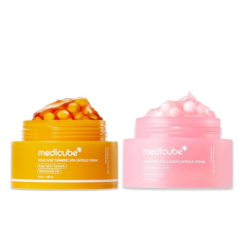 Medicube Tone-Refining Capsule Cream Duo - Kojic Acid & Turmeric for Uneven Skin Tone | Firming Moisturizer Set