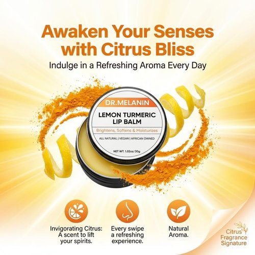 Dr. Melanin Lemon Turmeric Lip Balm - Natural Moisturizer for Dark Lips | Hydrating & Tone-Improving, 1.02 oz