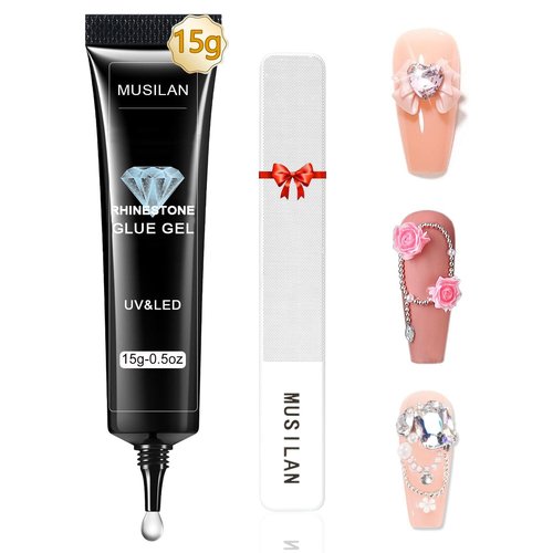 MUSILAN Nail Rhinestone Glue,Super Strong Rhinestones Gel Nail Glue for 3D Nails Beads Stickers Stones Crystals Diamond Art Jewels 3D Decorations Tools,Cured Need