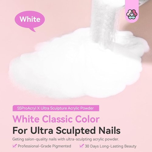 SAVILAND White Acrylic Nail Powder - Ultra-Smooth Blending for Professional Extensions & Carving