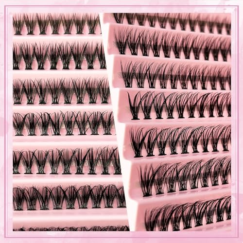 Lash Clusters Fluffy NINGLASH 100D 200D DIY Lash Extension Kit with Lash Bond, Lash Remover, Lash Applicator, Volume 280 Pcs Cluster Eyelashes Extension Individual Eyelashes Kit Thick Eyelash 12-18mm