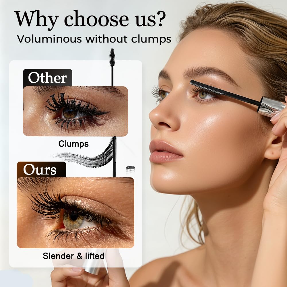 Skiennix Waterproof Mascara - Volumizing & Lengthening Formula with Metal Wand | Quick-Drying 3D Definition
