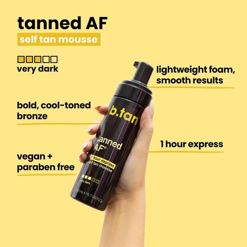 b.tan Dark Self Tanner Mousse - Ultra Dark Bronzing Glow | 1 Hour Express Sunless Tanning Foam, 6.7 Fl Oz