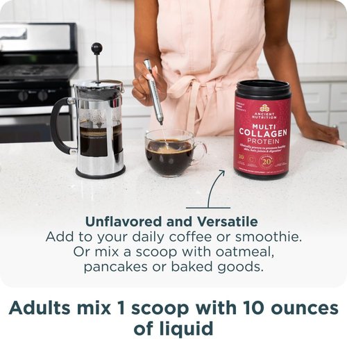 Ancient Nutrition Collagen Peptides Powder - Multi Collagen Protein with Vitamin C & Probiotics | Unflavored, 40 Servings