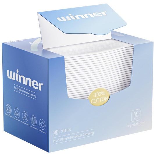 Winner Face Towels - Ultra Soft Disposable Facial Towelettes for Sensitive Skin | 55 Count XL Pack