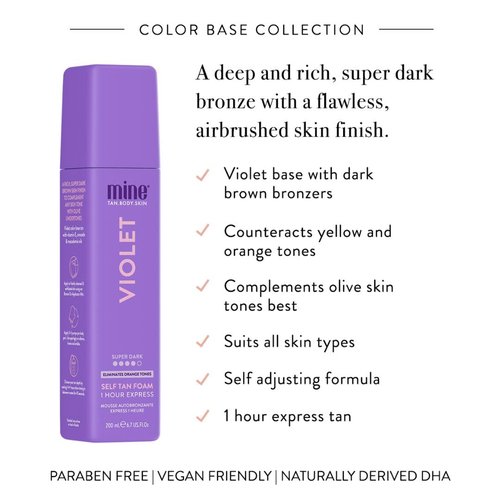 Minetan Self Tan Foam - Violet 1 Hour Express Tanning Mousse for Dark Bronze Glow | 6.7 Fl Oz, Vegan & Hydrating