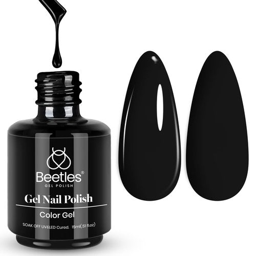 Beetles Black Gel Polish, 1 Pcs 15ml Audrey Black Nail Polish Color Gel Nail Polish Soak Off Art Manicure Salon DIY Uv Lamp Nail Design Decoration at Home