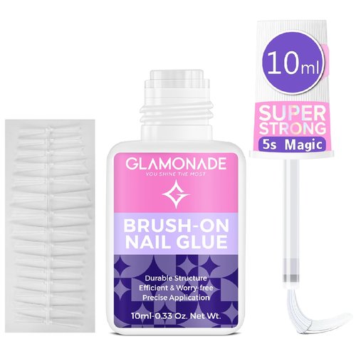 Glamonade Super Strong Nail Glue: 10ml - Professional Adhesive for Press Ons & Acrylic Nails & Fake Nail Tips Long-Lasting Mess-Free Quick-Dry for DIY Manicure