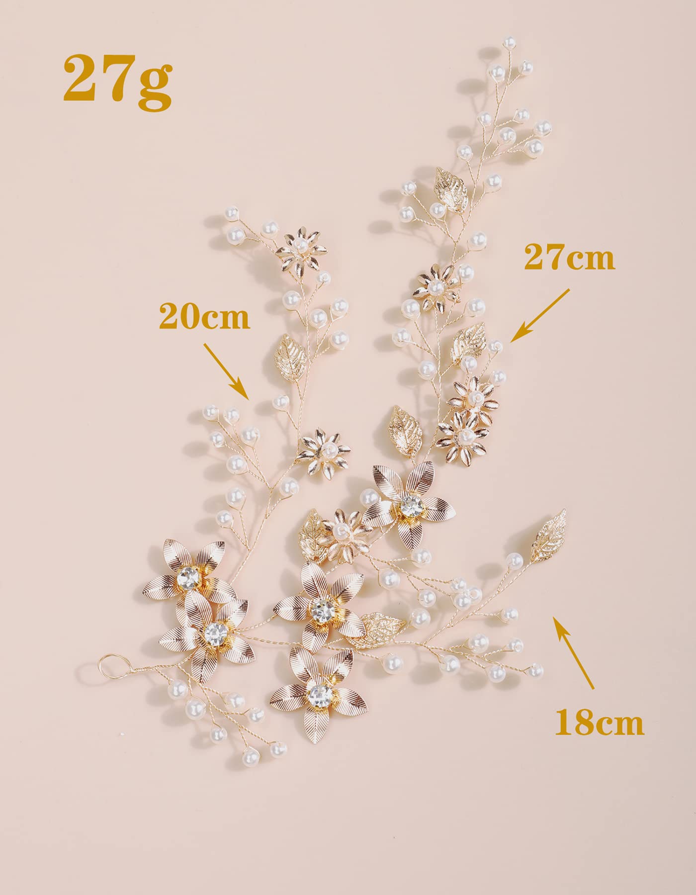 Xerling Brides Wedding Hair Vines Gold Leaf Hair Pieces Flower Hair Accessories for Girls Bridal Crystal Headband Pearls (Gold)