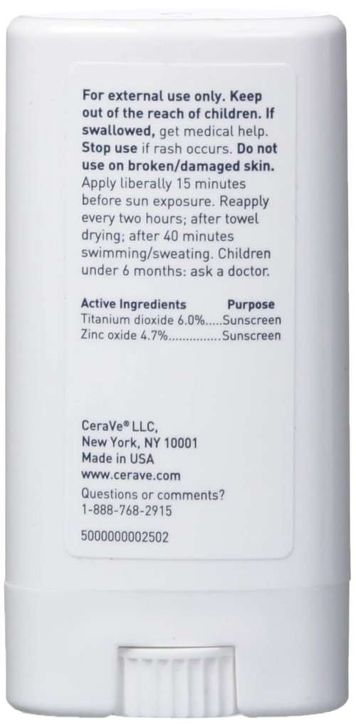 CeraVe Sunscreen Stick SPF 50 - Mineral Protection for Kids & Adults | Fragrance-Free, 0.47 Ounce