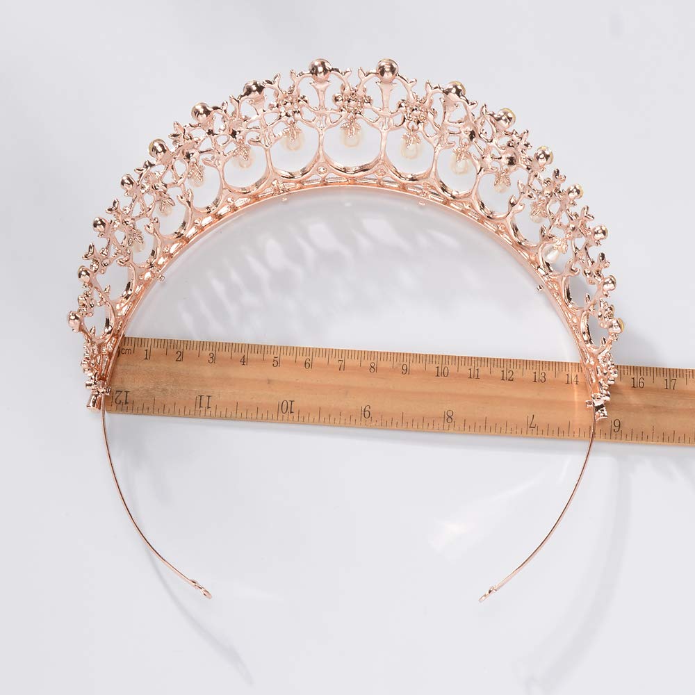 S SNUOY Rose Gold Crowns Bridal Tiara for Wedding Women Pearl Crown for Women Princess Prom Wedding Headband for Women