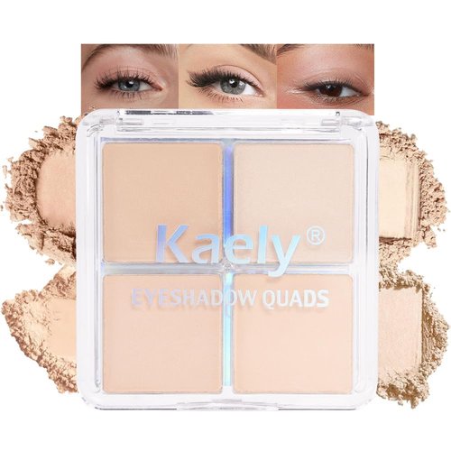 Kaely Powder Eyeshadow Quad - Vanilla Nude Beige Matte & Shimmer Palette | Pigmented, Waterproof, Blendable