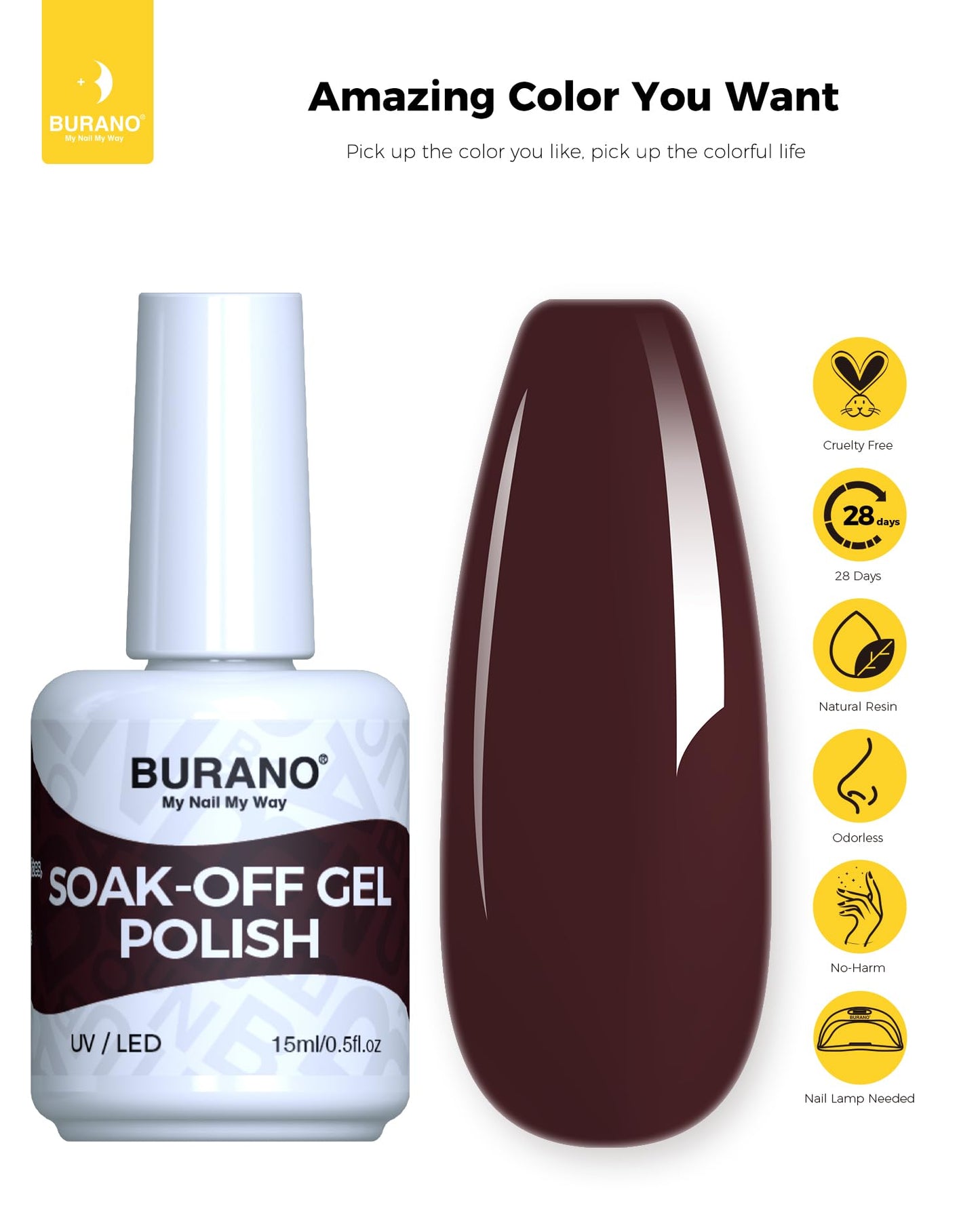 BURANO Gel Nail Polish, Gel Gel Polish 15ml Gel Colors Gel Neon Gel Soak Off UV Led Nail Lamp Gel Polish 1 Bottle 0.5 Oz Nail Art DIY Home Hot Color Nails (Dark Red N3)