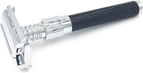 Parker 92R Heavyweight Double Edge Safety Razor - Graphite Gray Long Handle with 5 Premium Blades