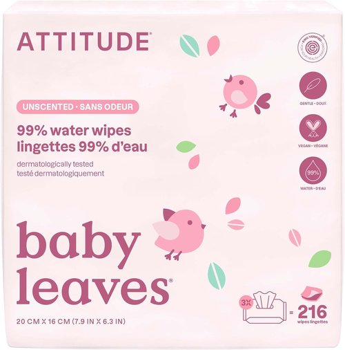 ATTITUDE Baby Water Wipes - EWG Verified, Gentle & Unscented, 72 Count Travel Pack (Pack of 3)