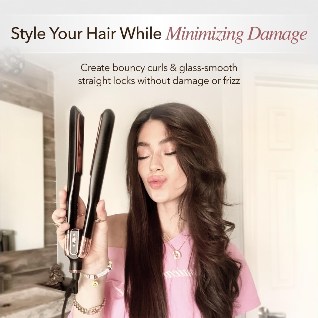 SRILabs Flat Iron Hair Straightener - GraphFlow Technology, Infrared Light Therapy, 12 Heat Settings | All Hair Types