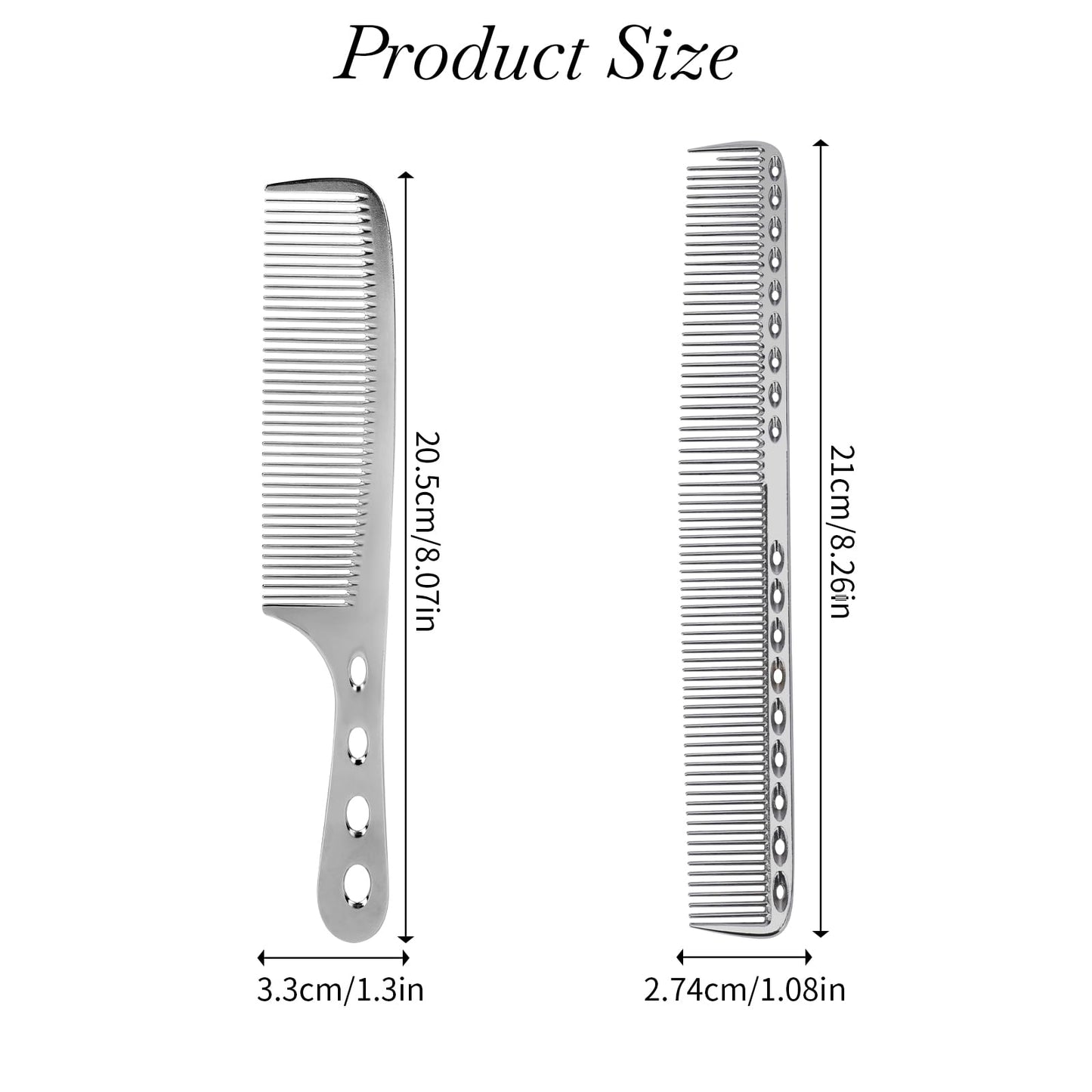 Metal Hair Comb, 2 Pcs Space Aluminum Styling Comb Set Professional Flat Iron Fine Tooth Comb Alloy Metal Hair Cutting Comb Anti-static Hairdressing Comb Parting Comb for Women Men Barber Supplies