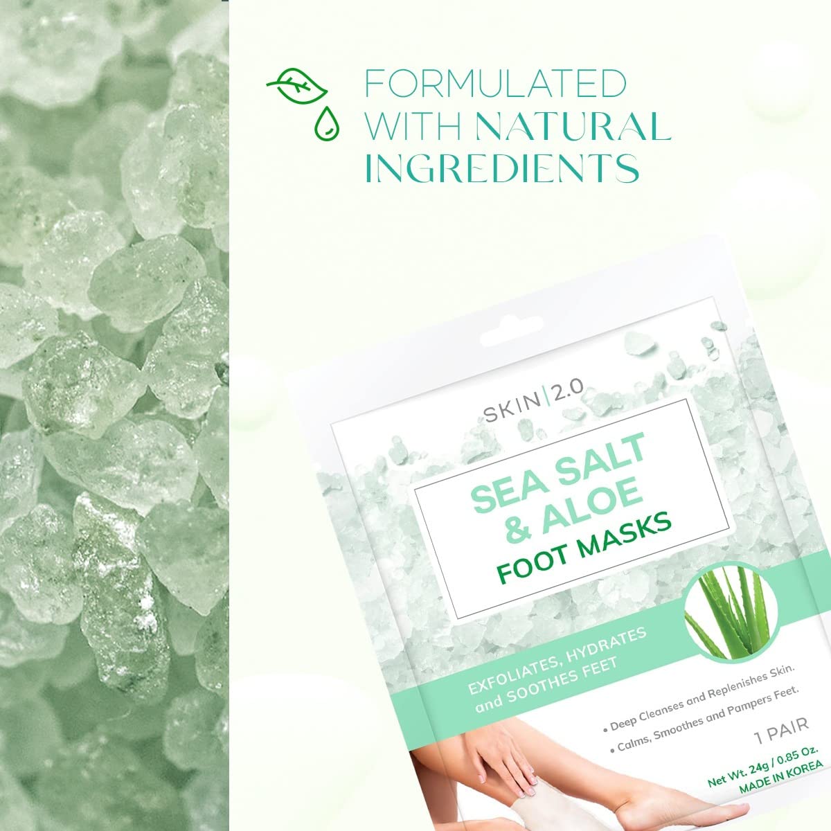 Sea Salt & Aloe Foot Masks - Soothing Cracked Heel Treatment | Exfoliating Hydration - 3 Pairs