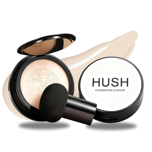 Hush Foundation for Mature Skin – Warm Tone CC Air Cushion Foundation, Full Coverage Long-Lasting BB Cream with Mushroom Applicator, Natural Radiant Finish