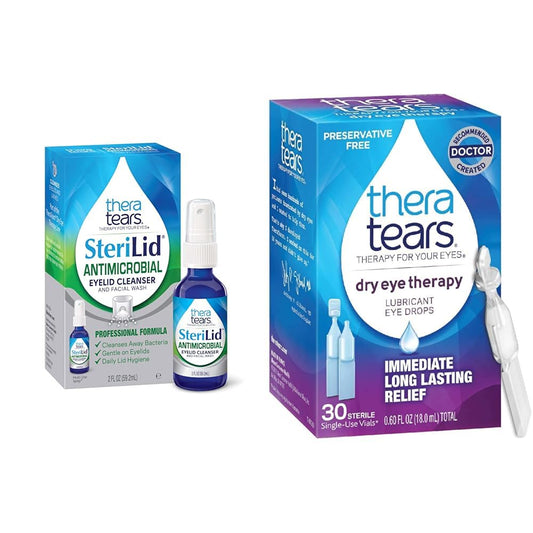 TheraTears SteriLid Eyelid Cleanser and Dry Eye Therapy Lubricant Eye Drops Bundle, 2 fl oz and 30 Vials
