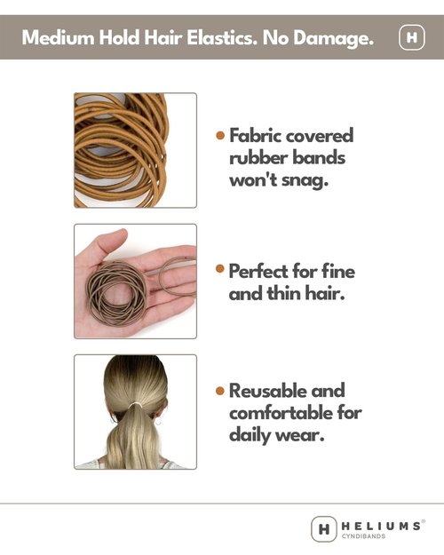 Heliums Thin Hair Elastics - Black - 2mm Ties for Thin Hair, 1.75 Inch, Medium Hold No Damage Ponytail Holders - 40 Count