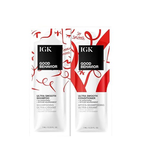 IGK GOOD BEHAVIOR Ultra Smooth Shampoo & Conditioner Set - Frizz Control & Shine | Vegan & Cruelty-Free | 8 oz (Pack of 2)