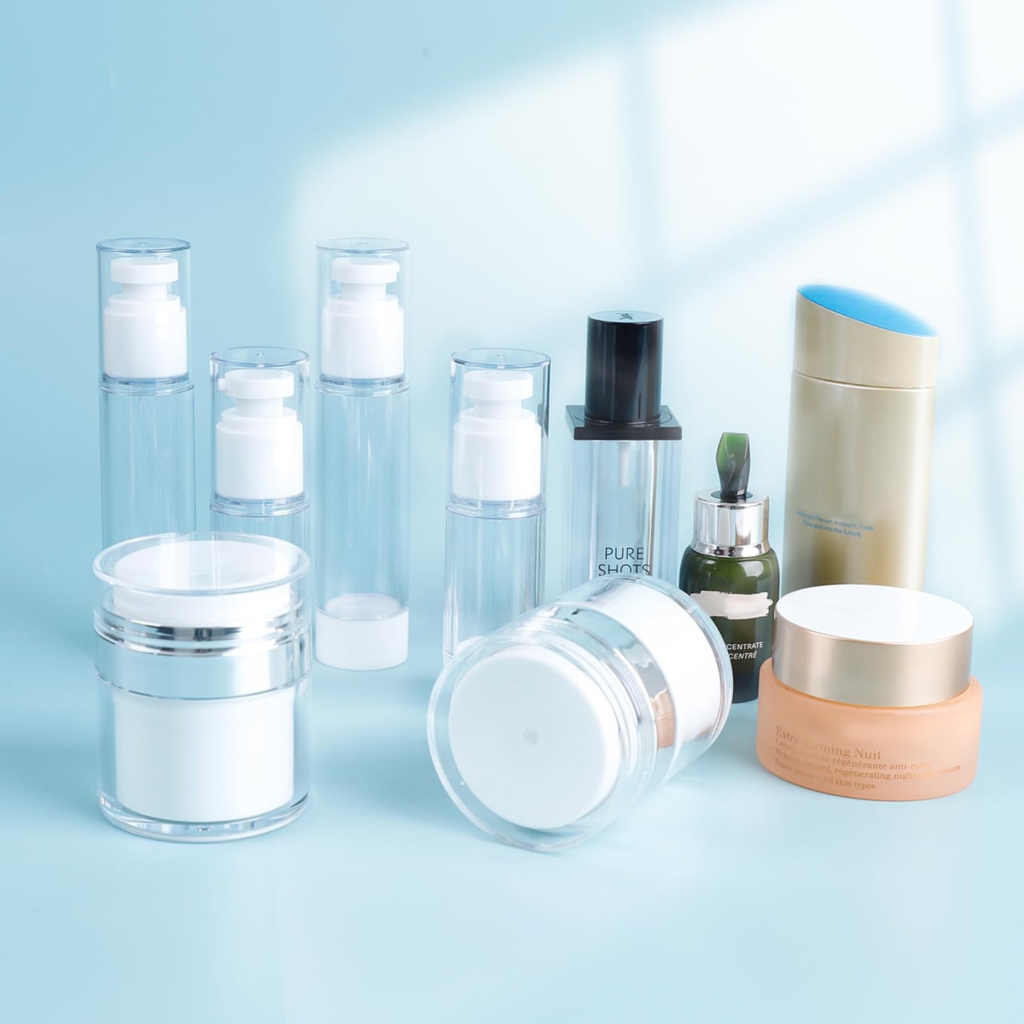 Bubimon 20 Pack Airless Pump Jar & Atomizer Perfume Spray Bottles Set, Leak Proof, Travel Cosmetic Containers for Shampoo Conditioner Lotion, Body wash, Cream, Toiletries, Essential Oil