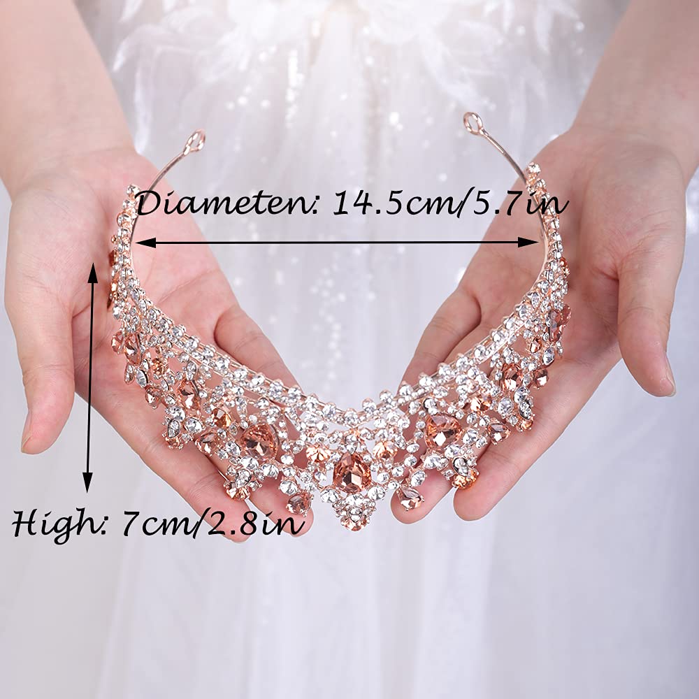 Wekicici Wedding Crown Crystal Rhinestone Tiara Orange Bridal Princess Tiara Headbands Hair Accessories for Bride Party Bridesmaids Birthday Prom Halloween Costume Cosplay Gifts(Orange)