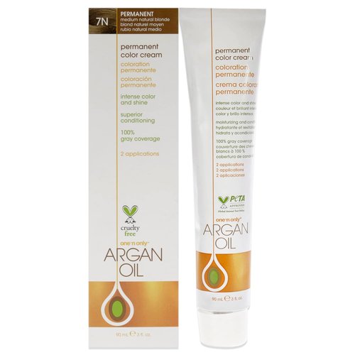 One N' Only Permanent Hair Color - Argan Oil Infused Hair Dye for Rich Color & Gray Coverage - 7N Medium Natural Blonde (3 oz)