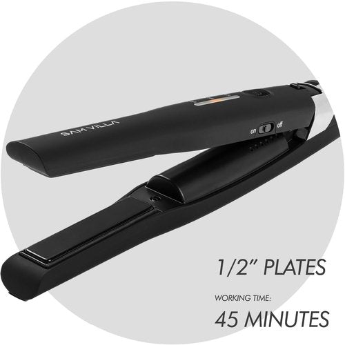 Sam Villa Pro Results Cordless Flat Iron - Travel-Friendly Hair Straightener | 45-Minute Styling, Black