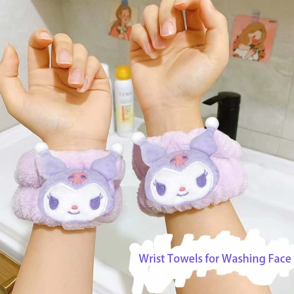 Kugiter Cute Spa Headband and Wristband Set for Face Washing, Kawaii Soft Skincare Headbands for Women Girls, Purple Makeup Headband for Washing Face, Bath, Shower, Beauty