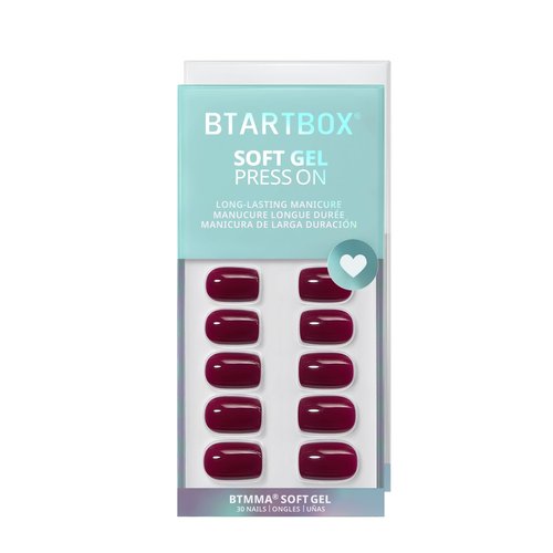 BTArtbox Press On Nails Short - Plum Red Squoval Press On Nails with Glue for Women, Opaque Soft Gel Glue On Nails in 16 Sizes - 32 Stick On Nails Kit, Blackberry
