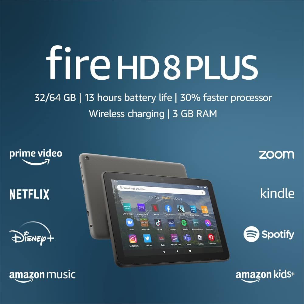 Fire HD 8 Plus Tablet - 8” HD Display, 32GB Storage, 30% Faster Processor, Gray (2022 Release)