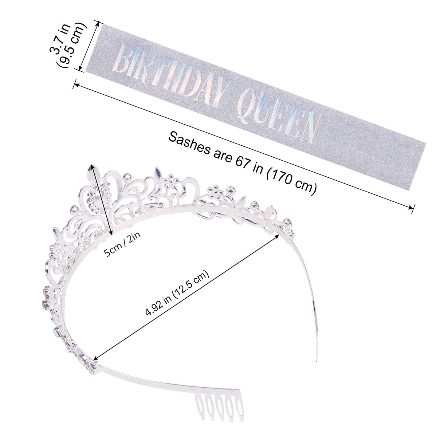 "Birthday Queen" Sash & Crystal Tiara Kit COCIDE Birthday Silver Tiara and Crowns for Women Birthday Sash for Girls Birthday Decorations Set Rhinestone Headband Hair Accessories Glitter Sash for Party