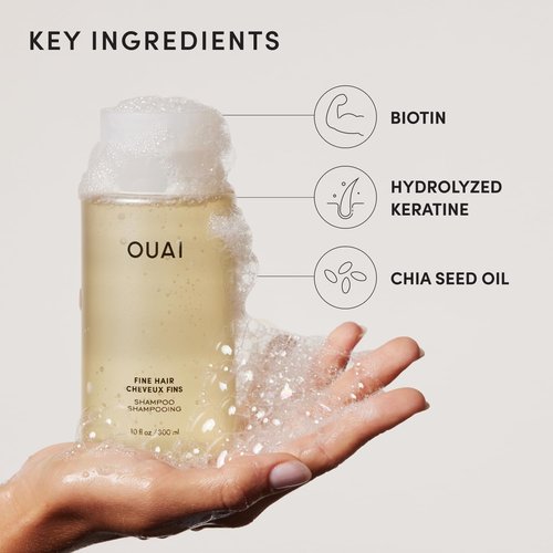 OUAI Fine Hair Shampoo - Biotin Thickening Formula for Flat, Thin Hair - Volumizing & Strengthening, 10 Oz