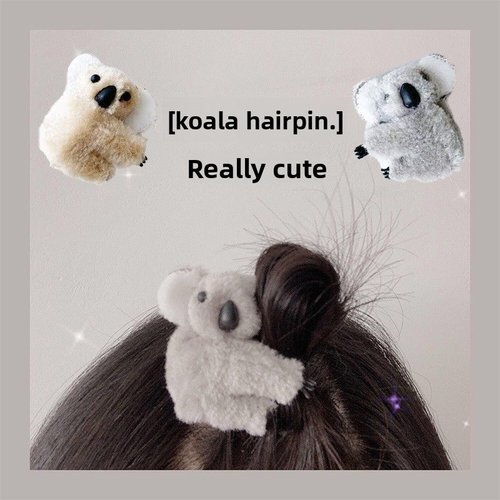 Handmade Plush Koala Hair Clip Cute Animal Side Bangs Grip for Women