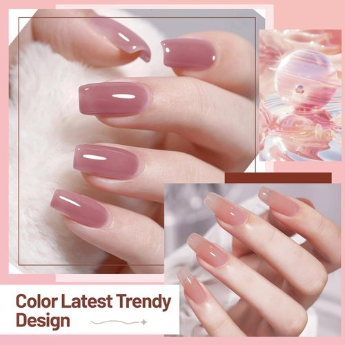 OpenLive Jelly Nail Polish Set - 6 Quick Dry Colors for DIY Nail Art | Nude Pink & Pale Purple