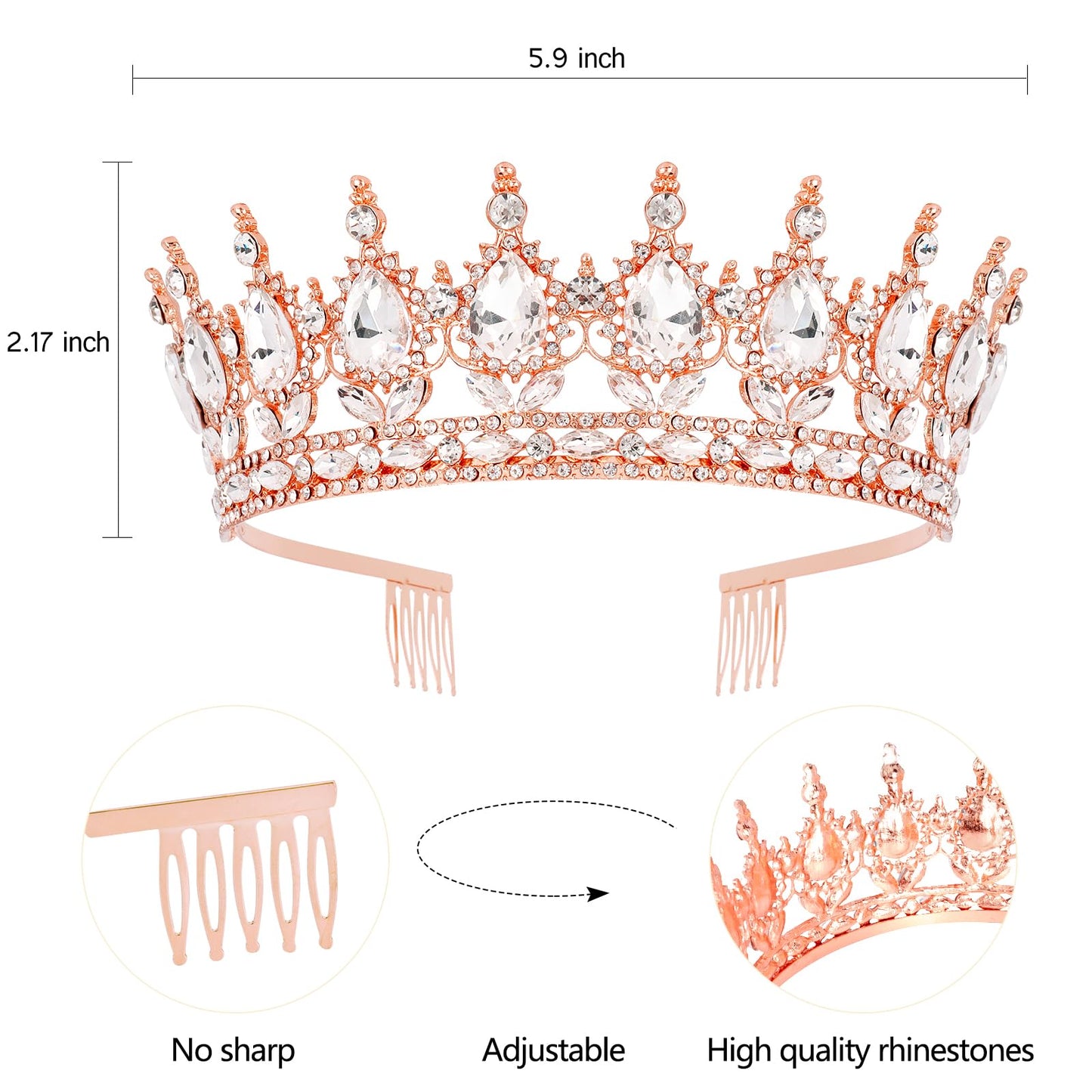 Vovii Birthday Crown & Sash Set for Women, Rose Gold Rhinestone Tiara & Birthday Queen Sash for Women Birthday Decorations, Happy Birthday Party Decorations for Birthday Crown Adult Woman