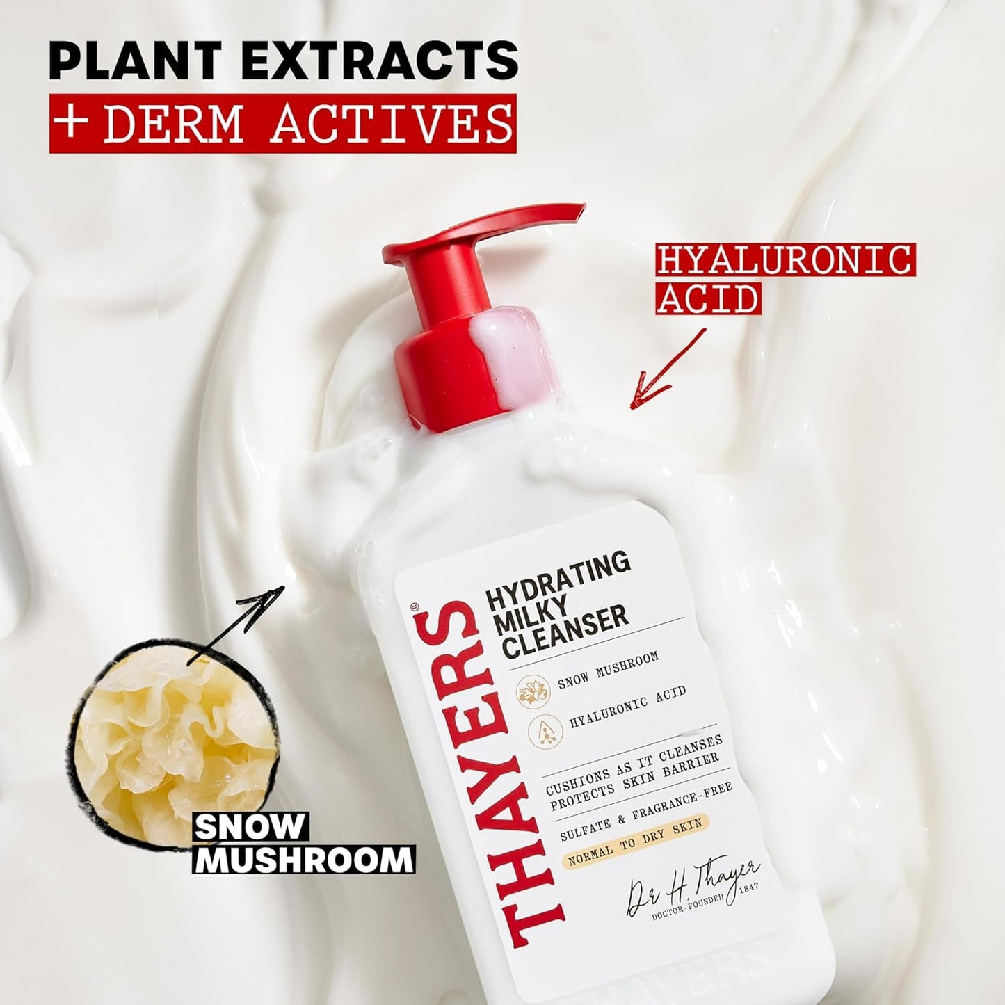 Thayers Milky Face Cleanser & Toner Bundle - Hydrating Skincare with Snow Mushroom & Hyaluronic Acid | 8 FL Oz & 12 FL Oz