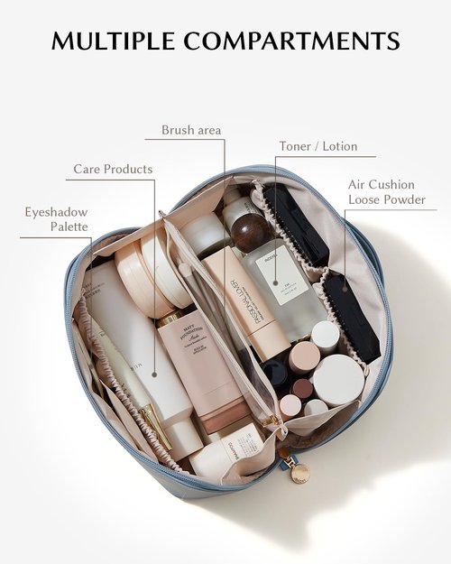 EACHY Travel Makeup Bag,Large Capacity Cosmetic Bags for Women,Portable Pouch Open Flat Toiletry Bag Make up Organizer with Divider and Handle