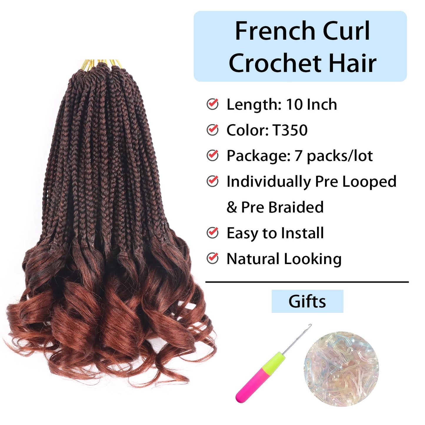 French Curl Braiding Hair Black Ginger Braiding Hair Crochet Braids 10 Inch Goddess Box Braids Crochet Hair Short Crochet Braids French Curls Braids Pre Looped Curly Braiding Hair Extensions(1B/350)