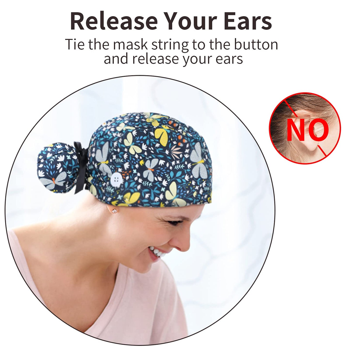 Honoson 6 Pcs Scrub Caps Women Nursing Hats with Buttons Adjustable Bouffant Nurse Hats Ponytail Holder Bouffant Turban(Retro Patterns) Multi-Color