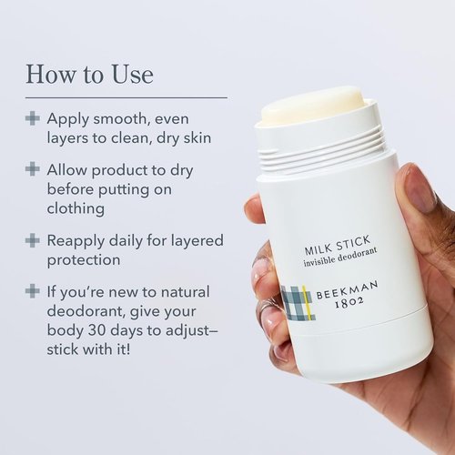 Beekman 1802 Milk Stick Deodorant - All-Day Invisible & Aluminum-Free - 2.5 oz - Ideal for Sensitive Skin
