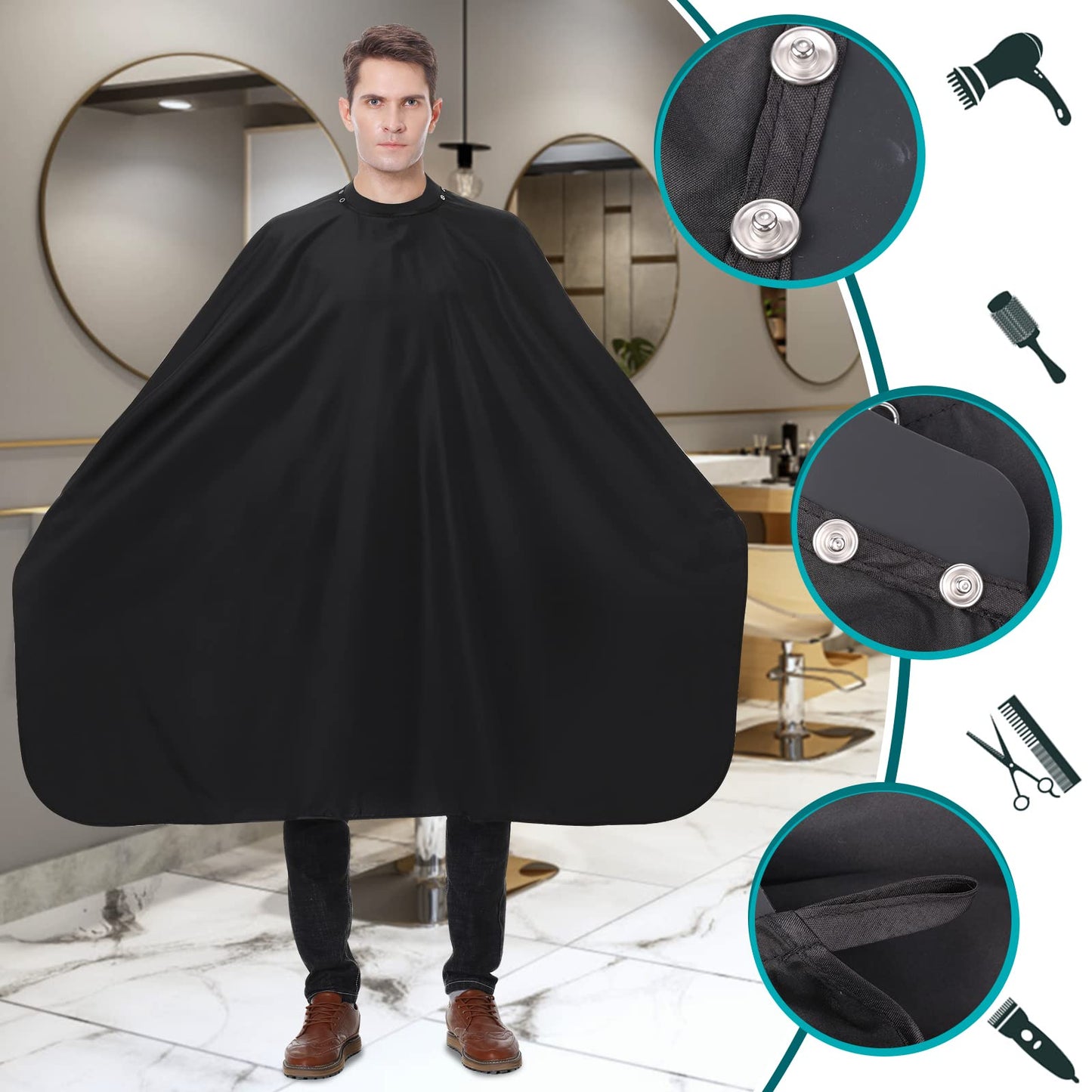 TILYIALA Barber Cape with Neck Duster Brush - Professional Hair Cutting Cape,Hair Stylist Cape for Men Women Kids, Hair Dye Shampoo Salon Capes (Black)