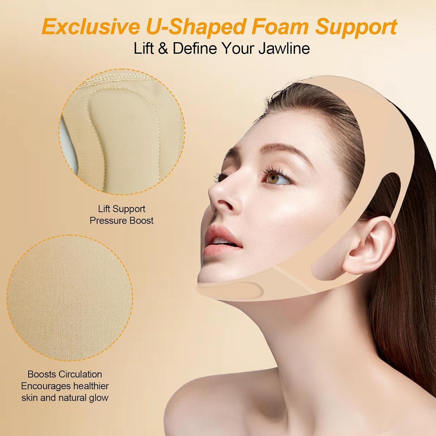 V Line Lifting Mask - Ear-Friendly Design & Chin Strap for Double Chin Support | Reusable U-Shaped Face Slimming Strap