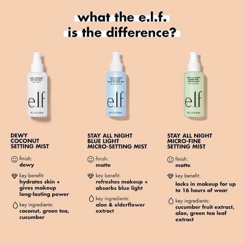e.l.f. Stay All Night Micro-Setting Mist - Matte Finish Spray & Skin Refresher, 2.7 Fl Oz