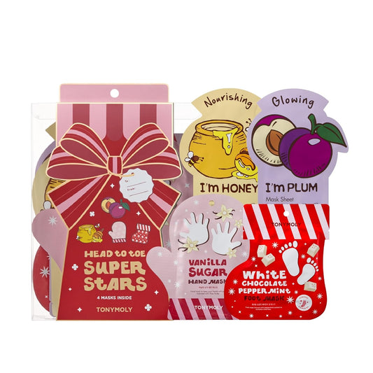 TONYMOLY Head to Toe Mask Set - 4-Piece Hydrating & Nourishing Face, Hand & Foot Masks | Perfect Holiday Gift