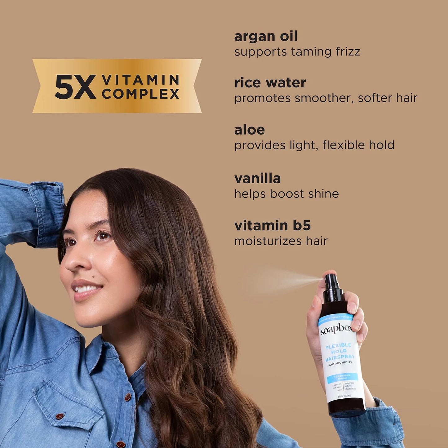 Soapbox Non-Aerosol Hairspray - Flexible Hold & Shine - Anti-Frizz Formula with B5 & Aloe Vera - 8oz