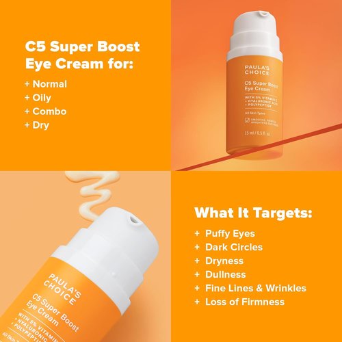 Paula's Choice C5 Super Boost Eye Cream - Reduce Dark Circles & Puffiness | 5% Vitamin C & Peptides, 0.5 fl oz