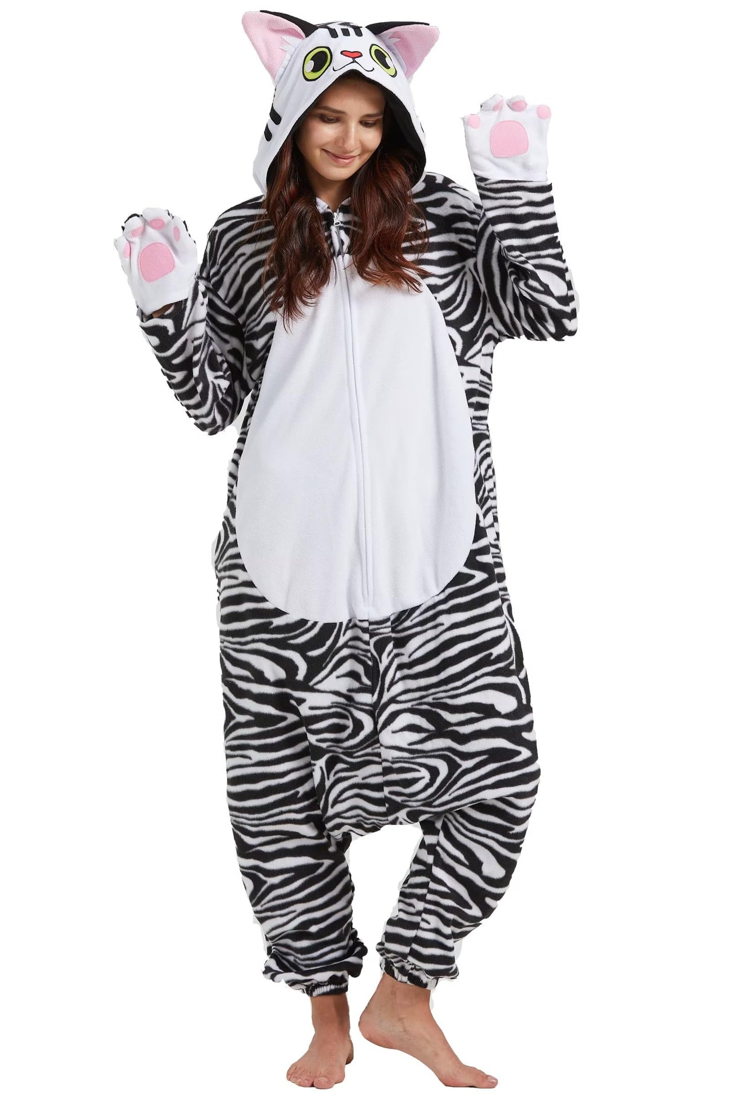 DarkCom Adult Halloween Costume Cosplay Shorthair Cat Onesie Christmas Pajamas Animal Sleepwear for Women Men Small